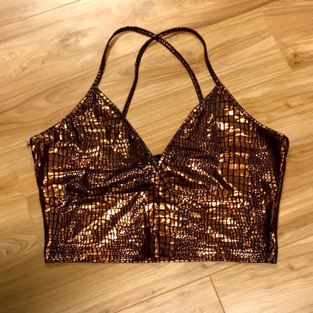 SHEIN Faux leather snakeskin crisscross crop top